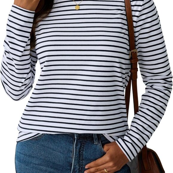LilyCoco Women's Striped Long Sleeve Boat Neck Shirt – Large - Picture 6 of 6